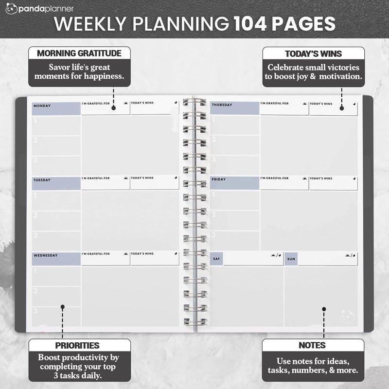 Panda Planner 2026 Undated Weekly Planner â€“ Spiral Bound 5.75" x 8.25" with 52 Weeks, Habit Tracker & Weekly To-Do Lists â€“ Productivity Planner & Academic Organizer for Home, Office & School (Black) - Image 2